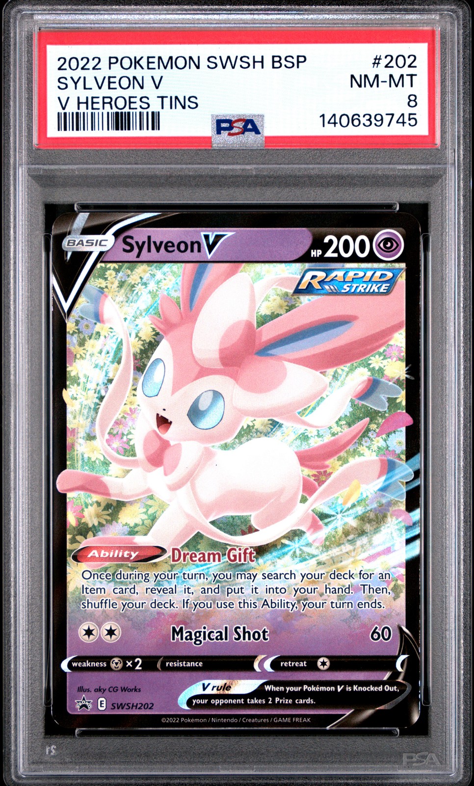 SYLVEON V #202 - POKEMON BLACK STAR PROMO 2022 SWSH V HEROES TINS PSA 8