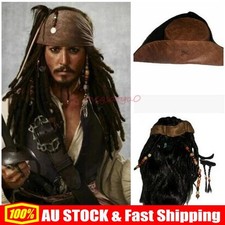 Pirates of the Caribbean Captain Jack Sparrow Cosplay Wig Hat AU STOCK