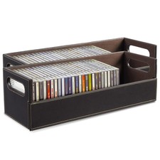 Stock Your Home 2 Pack CD Storage Box Organizer Shelf Brown Faux Leather