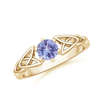 ANGARA 0,5 kt Solitär runder Tansanit keltischer Knoten Ring in 14 K massiv Gold