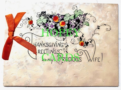 Vintage ART DECO Greeting Card. THANKSGIVING To My Precious WIFE . 1920s-30s