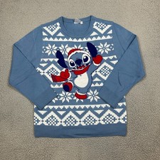Disney Sweater Stitch Womens XL Blue Christmas Fair Isle Lilo Ugly Party Holiday