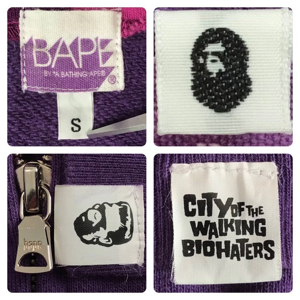A BATHING APE (BAPE) Felpa con cappuccio squalo mimetica viola 2007 taglia S squalo full zip felpa con cappuccio una scimmia da bagno BAPE