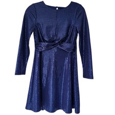 Speechless Kids Girls 14 Navy Blue Sequin Twist Front Long Sleeve Skater Dress
