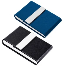 JuneLsy Professional Business Card Holder Case PU Leather Metal Name Card Hol...