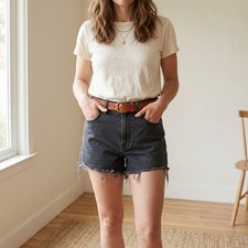 Madewell The Perfect Jean Shorts Womens 29 Black Raw Hem High Rise Denim Cutoff