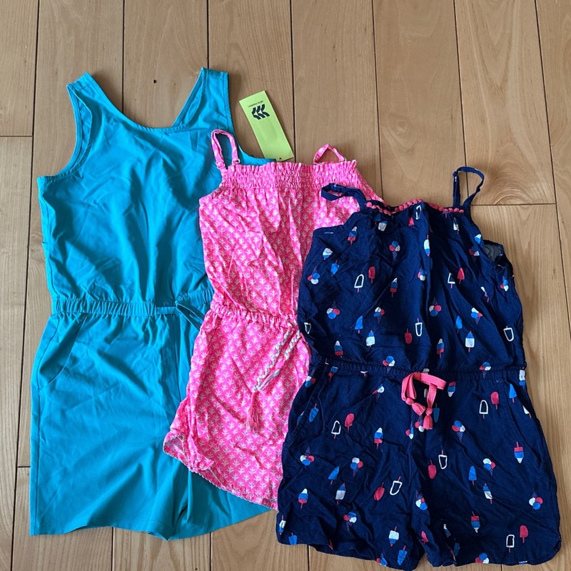 Girls Shorts Romper LOT Mini Boden Pink + Ice Cream cat Jack + AIM Aqua 6-7-8