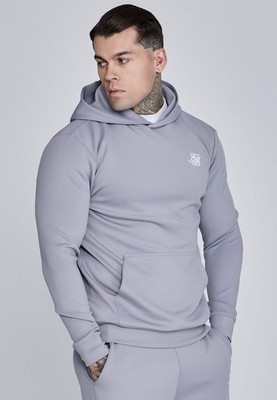 SikSilk Herren Overhead Muscle Fit Essentials Poly Hoodie Grau