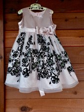 Festive baby dress pink w/black floral bling rosette sash Jayne Copeland 2T