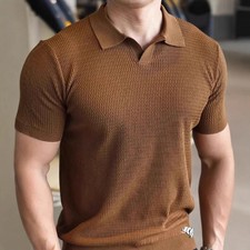 Men's A Turn-down Collar Casual Knitted Polo Shirt With Short Sleeves