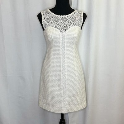 Lilly Pulitzer 2 Sofia Resort White Cocoa Puff Jacquard Lace Yoke Shift Dress