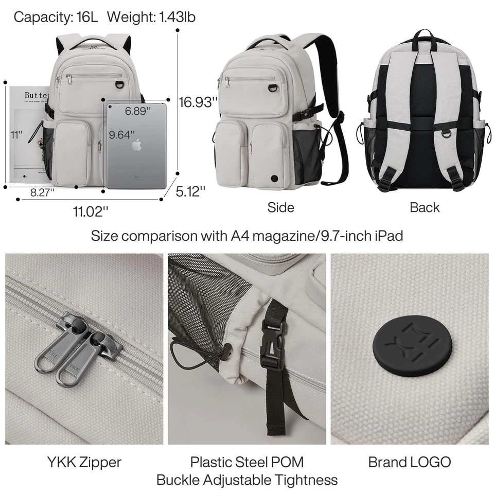 Mochila de Viaje para Laptop, Ligera Duradera Escuela Bookbag Hombres Mujeres 15.6" Co... Foto 3 de 4