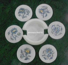 Marble Semi Precious Inlay Work Coaster Set Of 6 Pcs Home Decor Christmas Gift