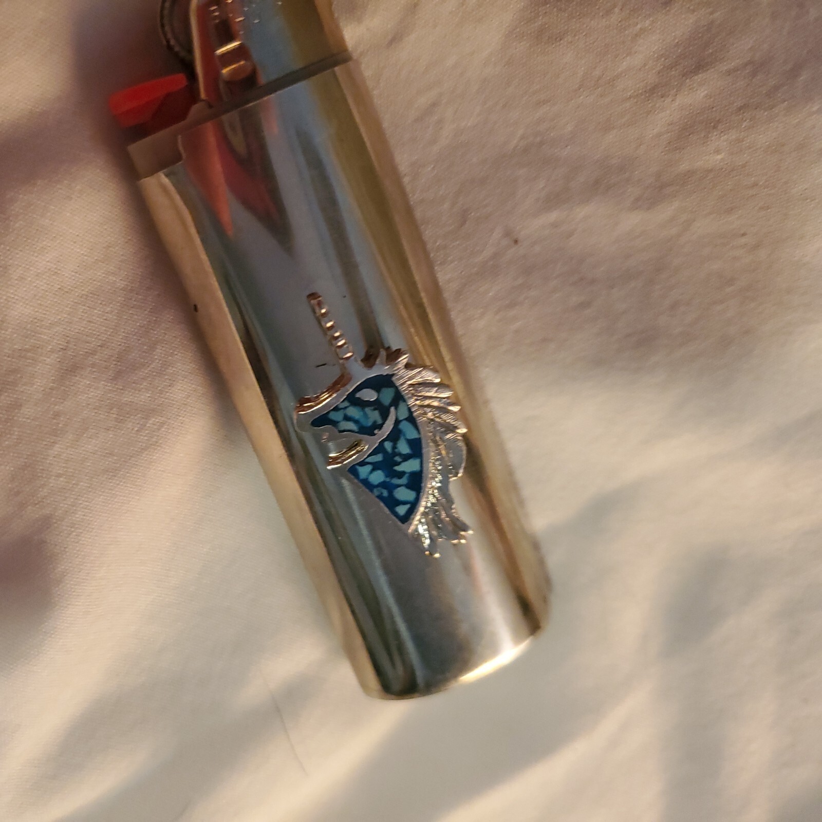 Vtg UNICORN Lighter Case Western Cover Holder Turquoise Silver Sleeve fits Bic 