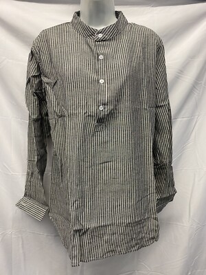Women s Half Button Up Blouse   Grey & White   Size L