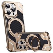 For iPhone 16 Pro Max/16 Carbon Fiber Metal Frameless 360  Rotatable Stand Case