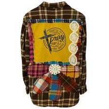 Upcycled Flannel Shirt Shacket Womens Large Christian Pray Cottagecore Grunge