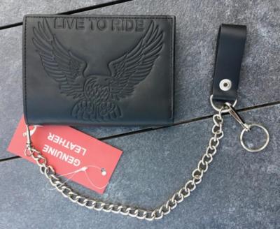 Leder Geldbörse mit Kette Motiv Adler Live To Ride Biker Wallet Leather