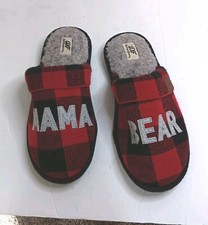 Dearfoams Mama Bear Womens Slippers Size XL 11-12 Red Black Plaid Open Heel