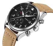 ALPS 168117 Men's Classic Watch Luxury Bussiness Leather Wristwatch Beige