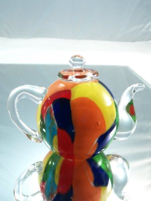 M Design Art Handcraft Glass Art Handcraft Light Color Millefiore Teapot Pape...