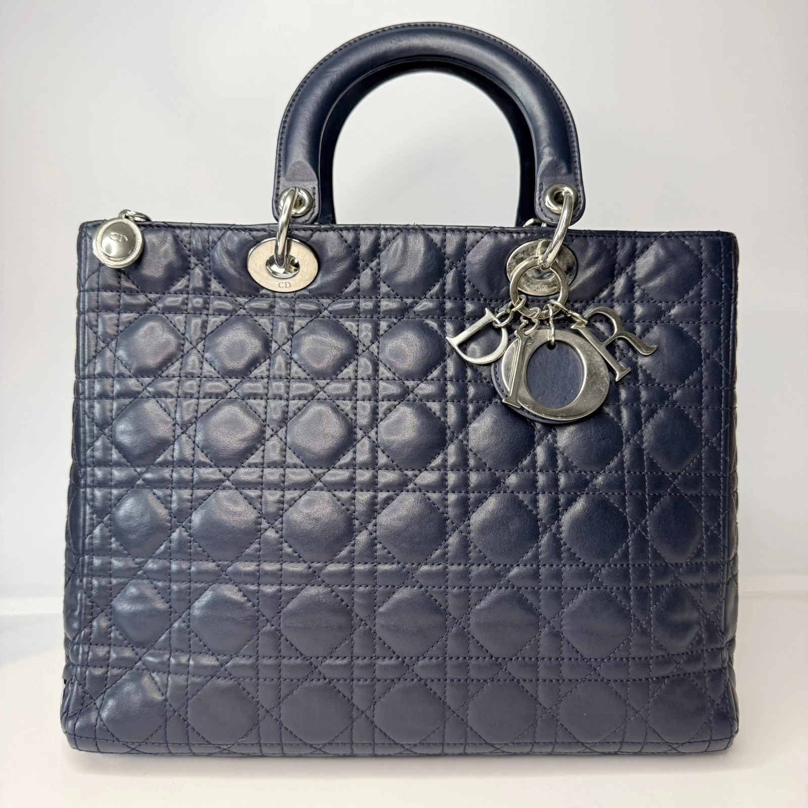 💫 Lady Dior Handbag Cannage Charm Leather Navy Blue Large 💫