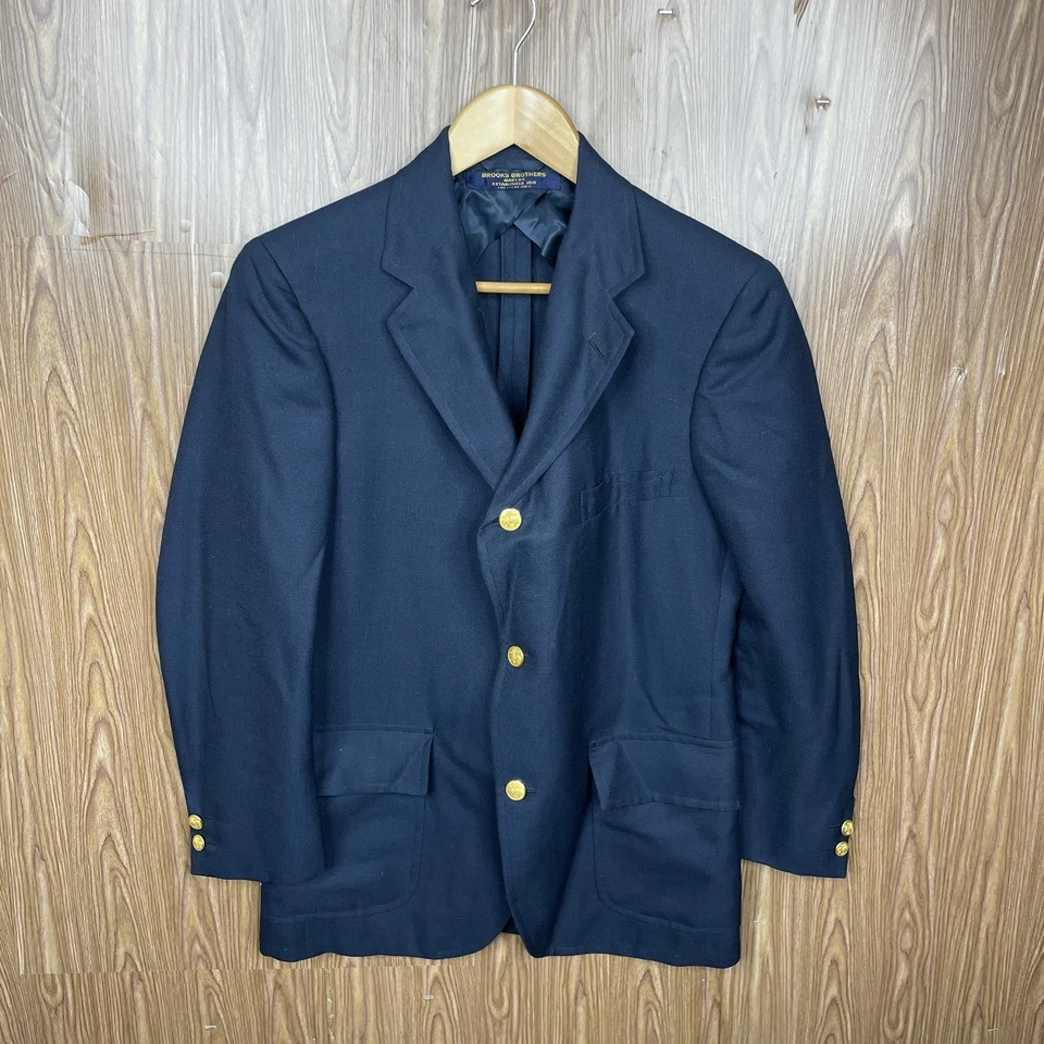 Винтажное спортивное пальто Brooks Brothers 1950-е 1960-е сделано в США мужское 38S темно-синее однотонное - Изображение 2 из 4