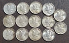 Lot of 14 Mercury Dimes 90% Silver Coins Mixed Mints