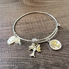 Footnotes Silver Tone Bangle Bracelet with Tree of Life Charms
