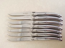 Hailingshan Laguiole Steak Knife Set of 7 Brushed Steel Handles Serrated Knives