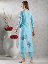 Gosriki Women'S Rayon Blend Straight Printed Kurta With Pant (Susan Sky-Vks02...