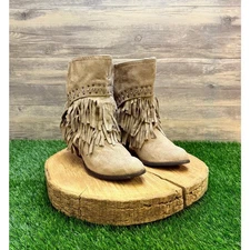 Not Rated Women - Size 8 - Tan Fringe Studded Faux Suede Boots 277