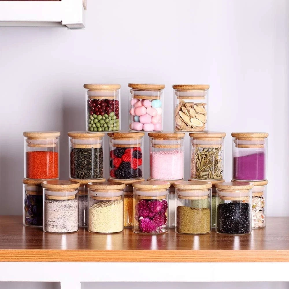 Spice Jar Set,2.5Oz 20 Piece Glass Jar with Bamboo Airtight Lids and Labels, Min