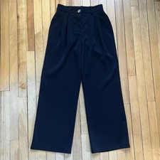 Black Pleated Pants Wide Leg Trousers Lightweight Women Sz - 26x29