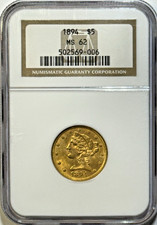 1894 $5 Liberty Head Gold Half Eagle ? NGC MS62? Pre-1900 U.S. Gold