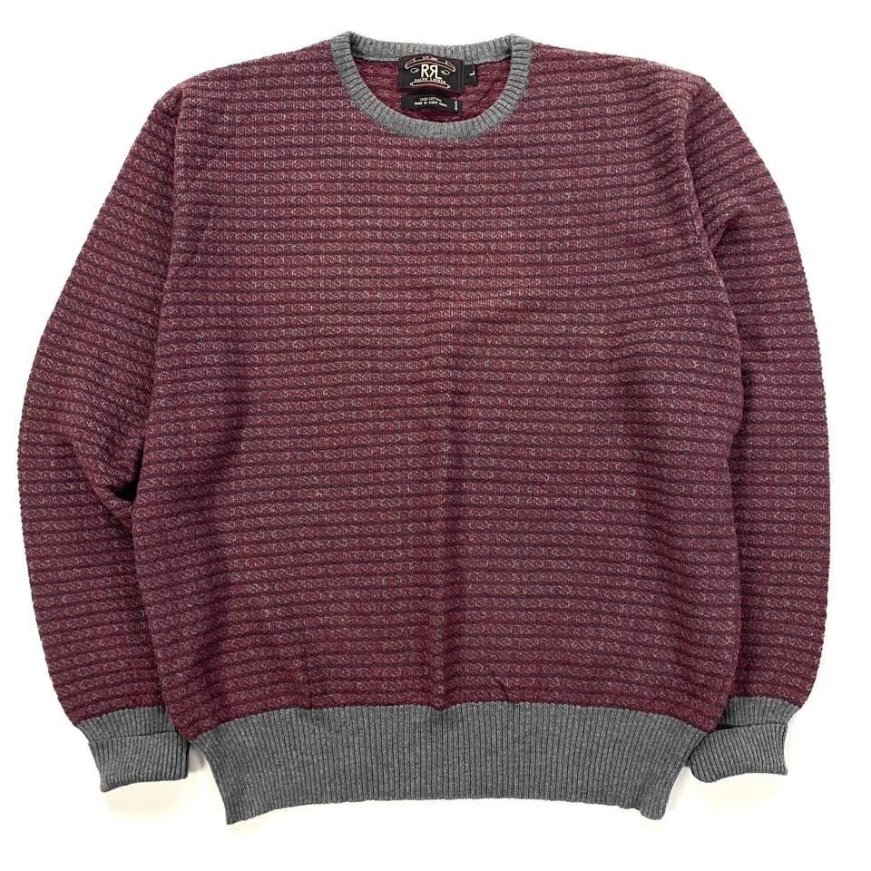 RRL Mens Large Knit Sweater Cotton Textured Crewneck Red Ralph Lauren 23x26 - Image 2 of 4
