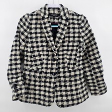 Talbots Blazer Women 2P Black Ivory Houndstooth Confetti Wool Blend Tweed Jacket