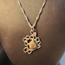 Vintage 925 Sterling Silver Southwest Turquoise Pendant Singapore Necklace 16