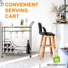 Bar Cart Drinks Trolley Wine Coffee Tea Serving Mobile Rack Hooks Holders Black