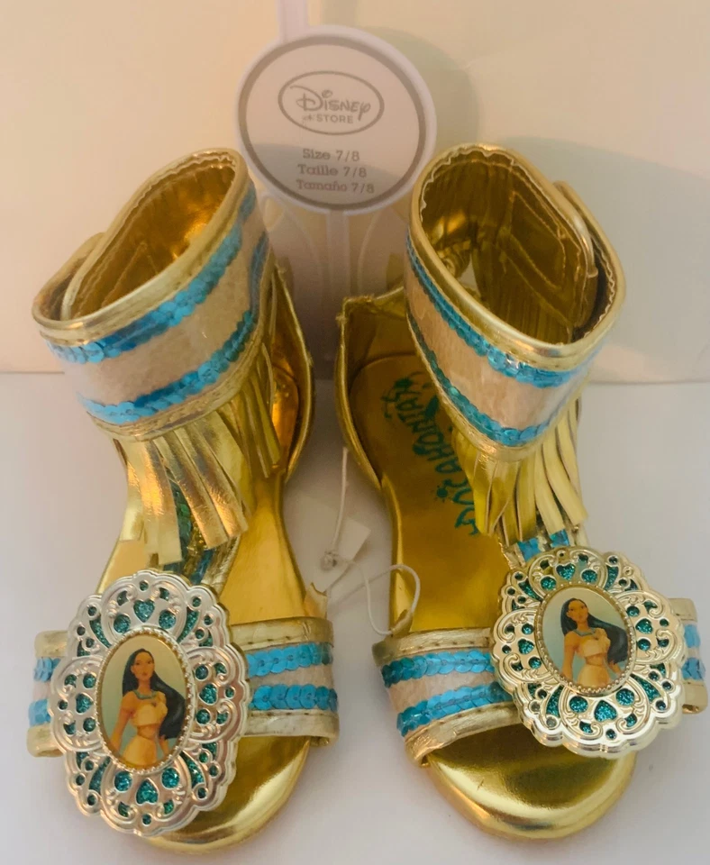 Disney Store Pocahontas Girls Sandals Dress Up Gold Fringe Shoes Size 7/8 NWT - Image 3 of 4