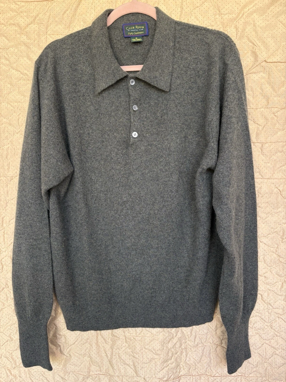 Club Room Men's Size M Green 100% Long Sleeve Polo Collared Sweater Pullover