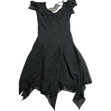 J Laxmi Dress Womens 6 VTG NEW Beaded Flutter Handkerchief Dress Black MSRP $185