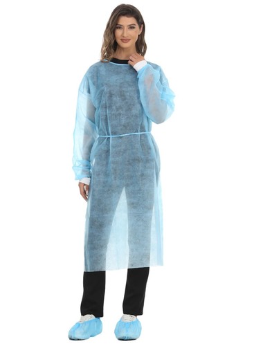 Disposable Isolation Gown Polypropylene Lab Gowns Knit Cuff Long Sleeve 15 Pack - Picture 5 of 8