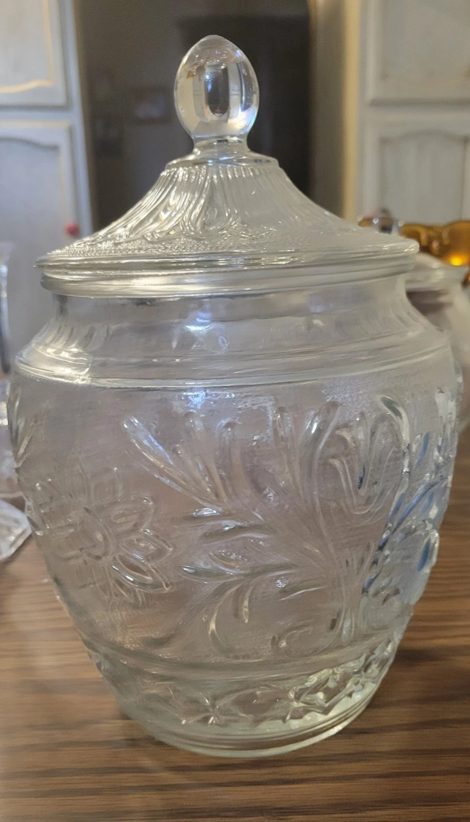 Vintage Sandwich Cookie Jar Anchor Hocking, 1939-1964, Pressed Glass RARE.