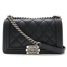 Chanel Boy 25 Wild Stitch Leather Shoulder Bag Women Black One Size