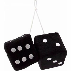 BLACK  FUZZY DICE   3" INCHES HANG ON  YOUR CAR MIRROR