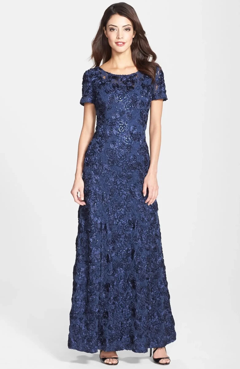 Alex Evenings Embellished Lace A-line Gown: Size 16: Navy (246) | eBay