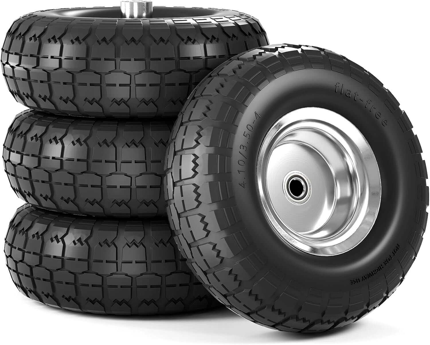 4.10/3.50-4 Tire and Wheel Flat Free, 10 Inch Solid Rubber 101, Black