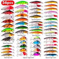 56PCS Lot Mixed Fishing Lures Minnow Lure Hard Artificial Bait Crankbait Kit USA