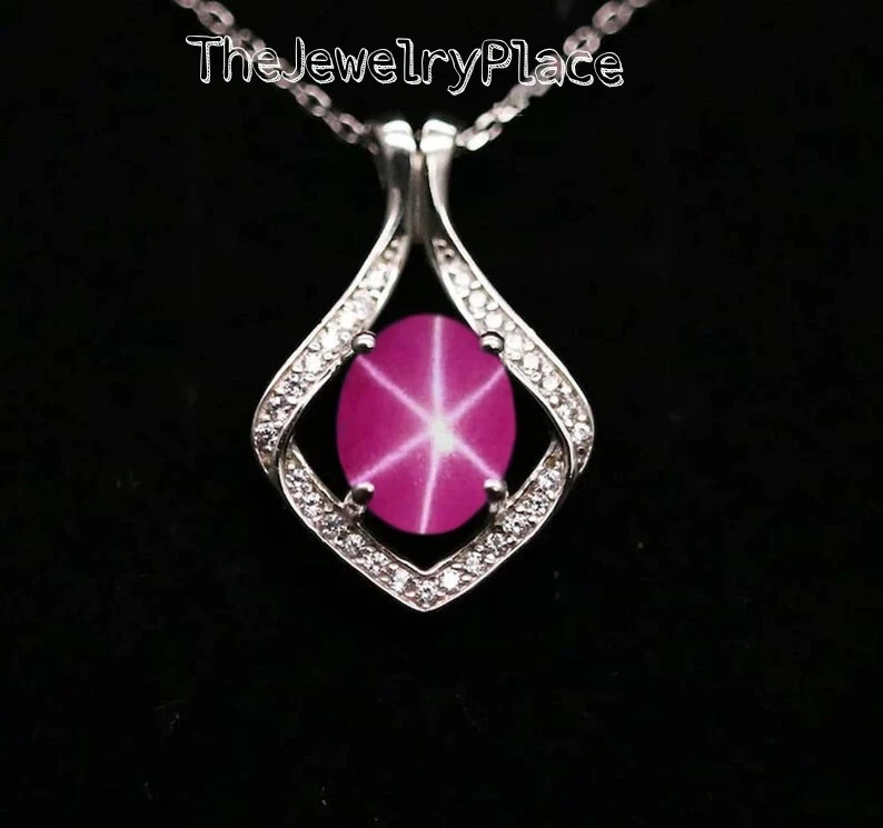 Pink Lindy Star Women Pendant 925 Sterling Silver Ruby Star Sapphire Necklace - Image 3 of 3